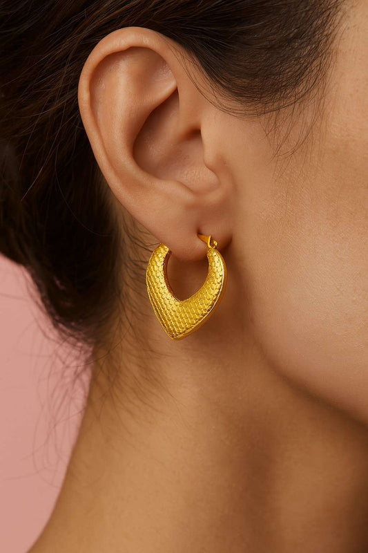 Textured V-Shaped Gold Hoop Earrings – Bold Ethnic Fusion | Suvaaura