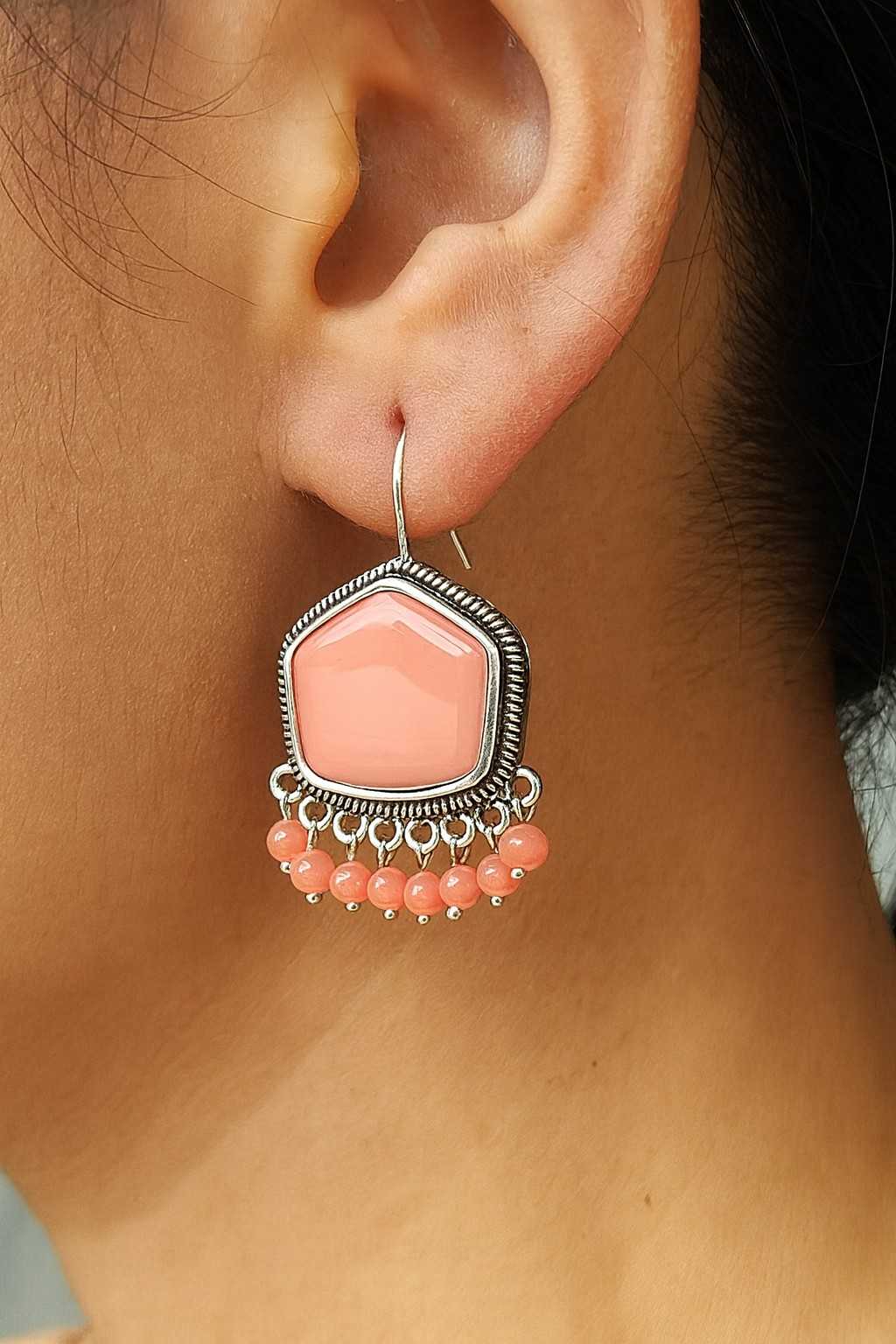 Elegant bohemian style earrings for women in coral pink