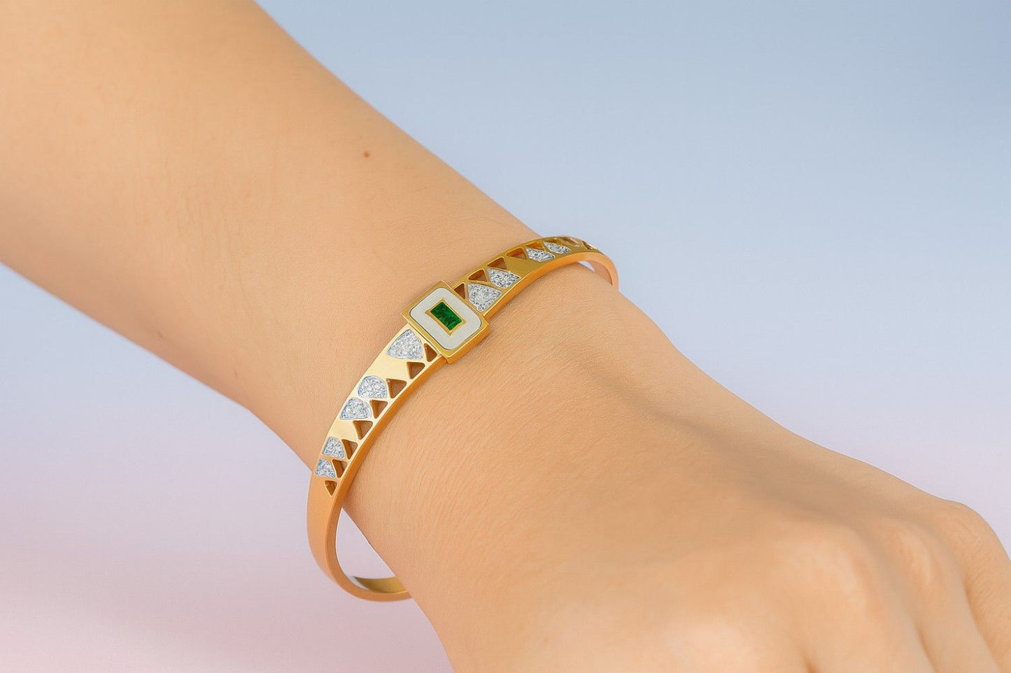 Slim women’s bracelet with cubic zirconia accents and enamel border