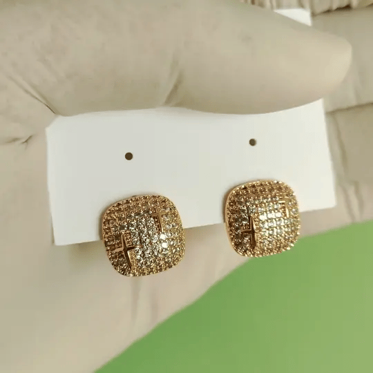 Luxury Gold-Tone Crystal Cross Stud Earrings | Elegant Party & Daily Wear Jewelry