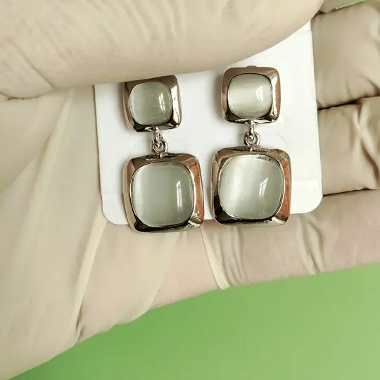 Elegant Silver-Tone Dual Square Drop Earrings | Minimal Chic Statement Jewelry