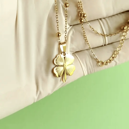 Gold-Tone Four-Leaf Clover Pendant Necklace | Symbol of Luck & Elegance