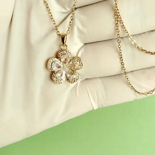 Luxury Gold-Tone Floral Crystal Pendant Necklace | Elegant Party & Daily Wear Jewelry