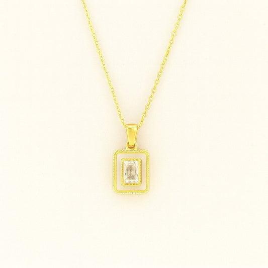 Modern Gold-Tone Rectangular Crystal Pendant Necklace | Elegant Minimal Jewelry
