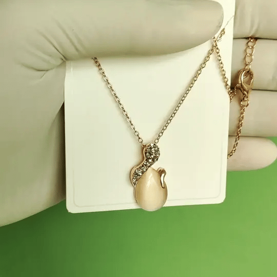 Designer Gold-Tone Teardrop Stone Pendant Necklace | Elegant Crystal Accent Jewelry