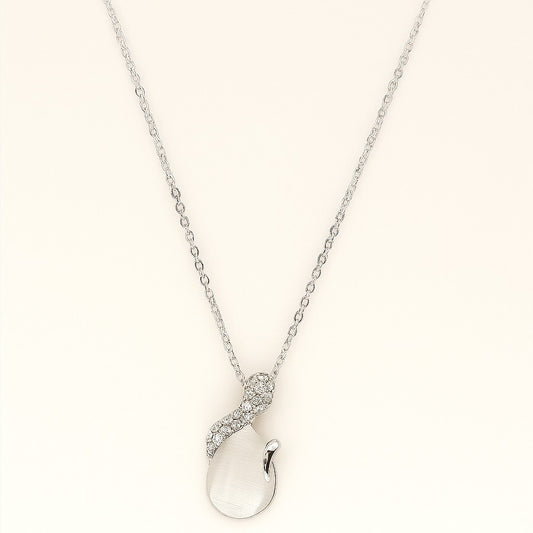 Elegant Silver-Tone Teardrop Stone Pendant Necklace | Crystal Swirl Design