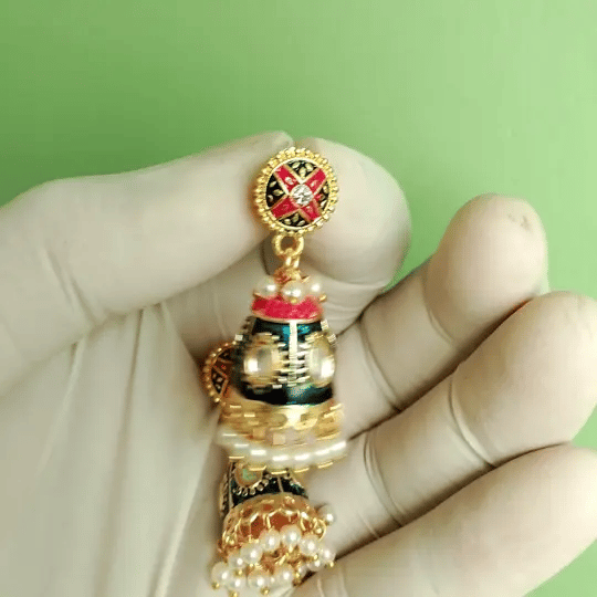 Royal Meenakari Kundan Jhumka Earrings | Pearl Drop Ethnic Collection