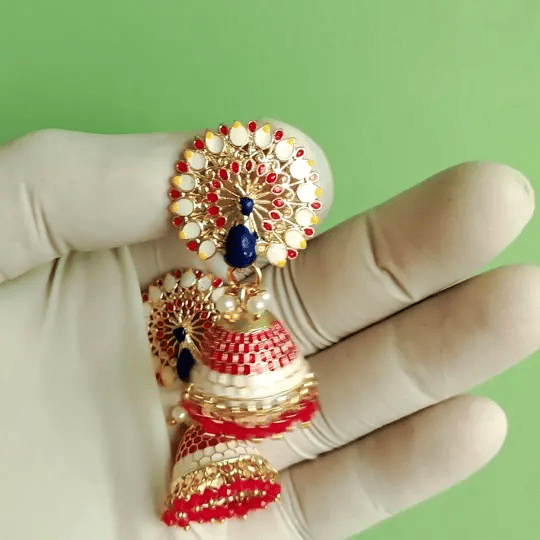 Royal Peacock Meenakari Jhumka Earrings | Handcrafted Ethnic Pearl Drop Collection