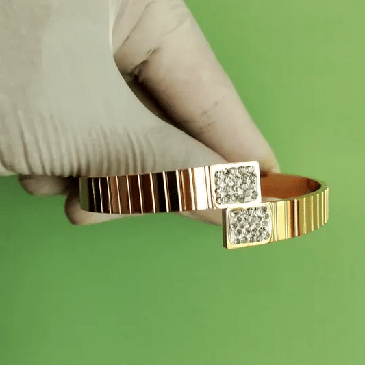 Dual Square Crystal Gold-Tone Bangle | Modern Designer Bracelet