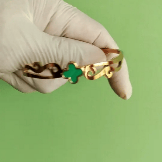 Four-Leaf Clover Gold-Tone Bangle | Elegant Lucky Charm Bracelet