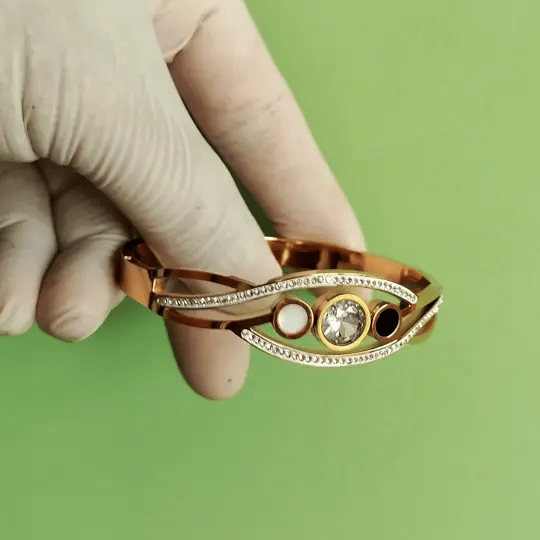 Evil Eye Crystal Gold-Tone Bangle | Protection & Elegance Bracelet