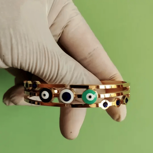 Multi Evil Eye Gold-Tone Bangle | Protection Charm Bracelet