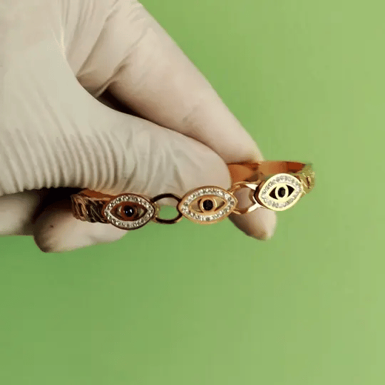 Triple Evil Eye Gold-Tone Bangle | Protective Charm Bracelet