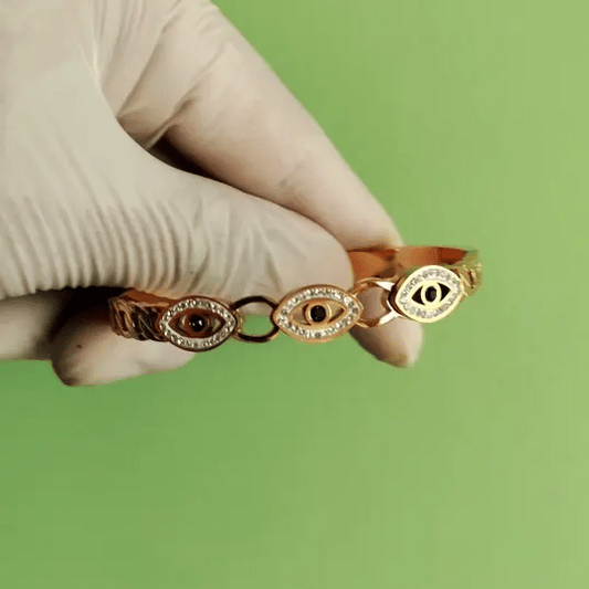 Triple Evil Eye Gold-Tone Bangle | Protective Charm Bracelet