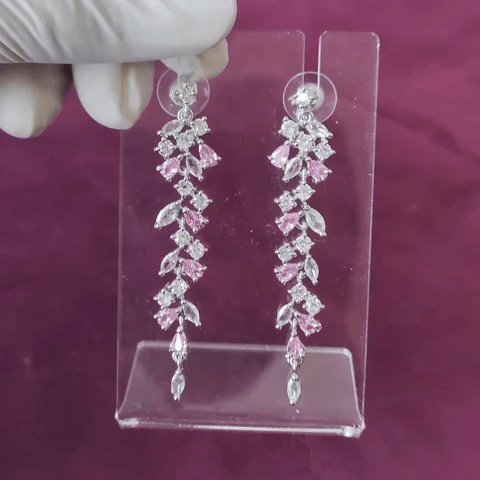Pink Floral AD Long Earrings