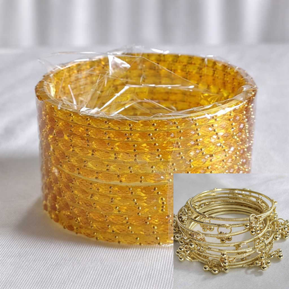 Traditional Kashmiri Bangles (Set of 8) with Colored Glass Bangles(Set of 12) (Red, Green, Pink, Yellow)