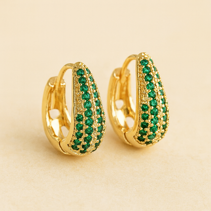 Emerald Green Sparkle Hoop Earrings – Golden Finish