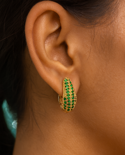 Emerald Green Sparkle Hoop Earrings – Golden Finish