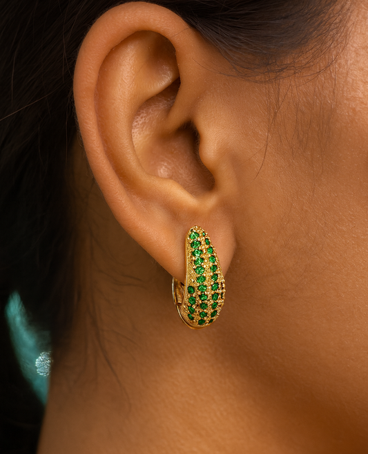 Emerald Green Sparkle Hoop Earrings – Golden Finish