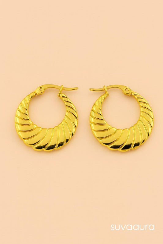 “Suvaaura gold-plated hoop earrings front view”
