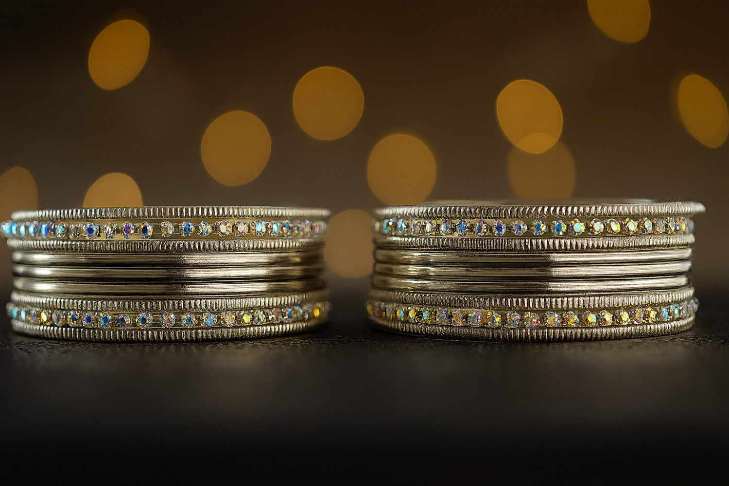 Silver-tone crystal studded multi-bangle set – close-up view