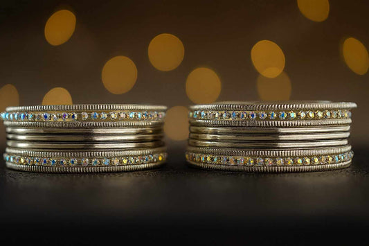 Silver-tone crystal studded multi-bangle set – close-up view