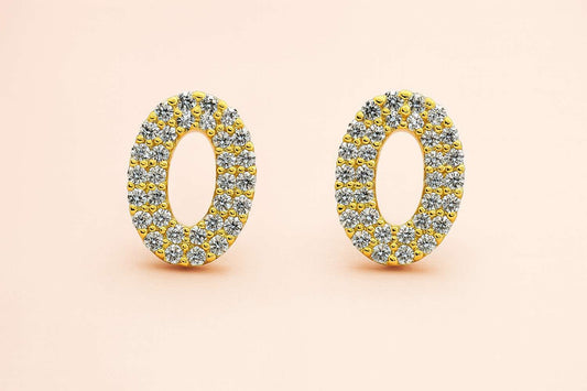 Oval Crystal Stud Earrings in gold-tone finish with cubic zirconia stones