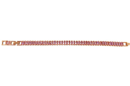 Close-up of pink baguette tennis bracelet showing crystal details