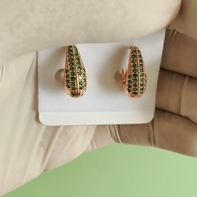 Emerald Green Sparkle Hoop Earrings – Golden Finish