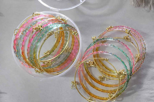 Kashmiri Bangles ( Set of 8)  & Glass Chudi ( Set of 12 )– Multicolor Designer Combo
