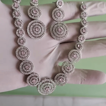 Elegant Pink American Diamond Necklace & Earrings Set – Premium Party Wear Jewelry  Product Description (SEO Optimized)