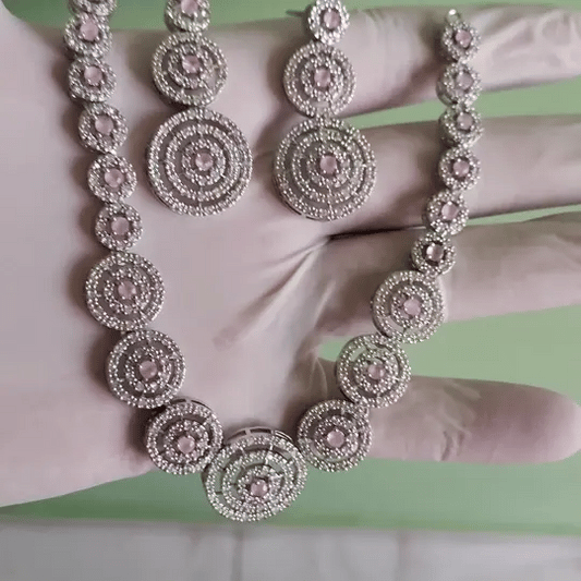 Elegant Pink American Diamond Necklace & Earrings Set – Premium Party Wear Jewelry  Product Description (SEO Optimized)