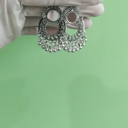 Oxidized Silver-Tone Open Hoop Dangling Jhumka Earrings for Women