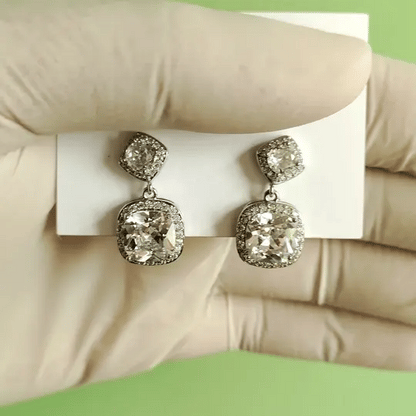 Luxury Silver-Tone Cushion Cut Crystal Drop Earrings | Elegant Party & Wedding Jewelry