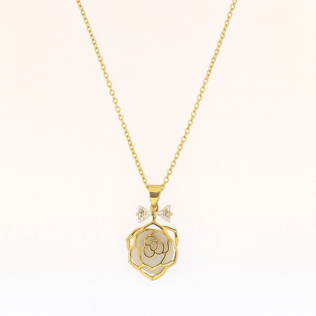 Elegant Gold-Tone Rose Pendant Necklace | Floral Charm Jewelry for Women