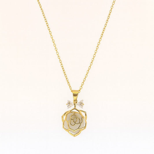 Elegant Gold-Tone Rose Pendant Necklace | Floral Charm Jewelry for Women