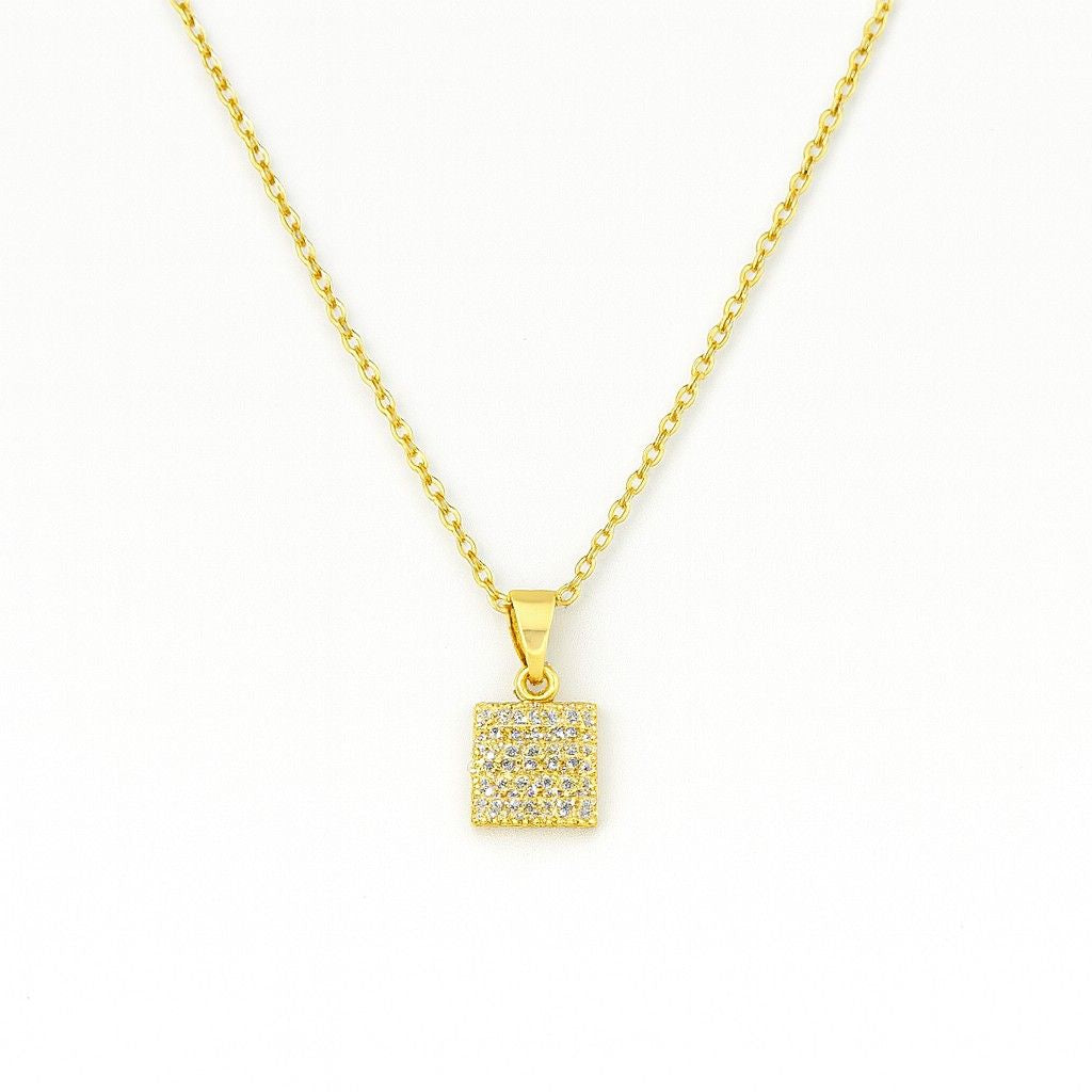Elegant Gold-Tone Square Crystal Pendant Necklace | Minimal Party & Daily Wear Jewelry