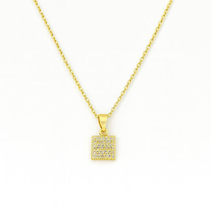 Elegant Gold-Tone Square Crystal Pendant Necklace | Minimal Party & Daily Wear Jewelry