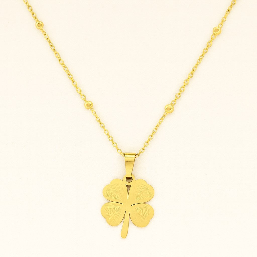 Gold-Tone Four-Leaf Clover Pendant Necklace | Symbol of Luck & Elegance