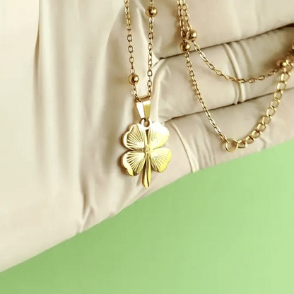 Gold-Tone Four-Leaf Clover Pendant Necklace | Symbol of Luck & Elegance