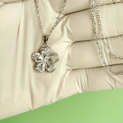 Luxury Silver-Tone Floral Crystal Pendant Necklace | Elegant Daily & Party Wear Jewelry