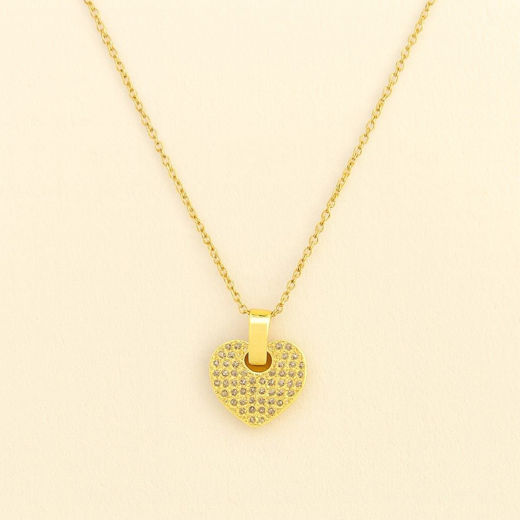 Elegant Gold-Tone Heart Crystal Pendant Necklace | Romantic & Daily Wear Jewelry