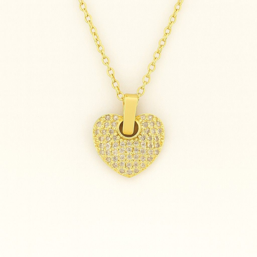 Elegant Gold-Tone Heart Crystal Pendant Necklace | Romantic & Daily Wear Jewelry