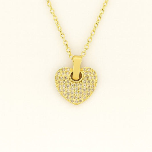 Elegant Gold-Tone Heart Crystal Pendant Necklace | Romantic & Daily Wear Jewelry