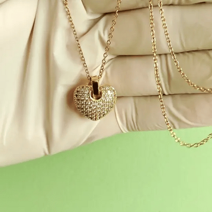 Elegant Gold-Tone Heart Crystal Pendant Necklace | Romantic & Daily Wear Jewelry