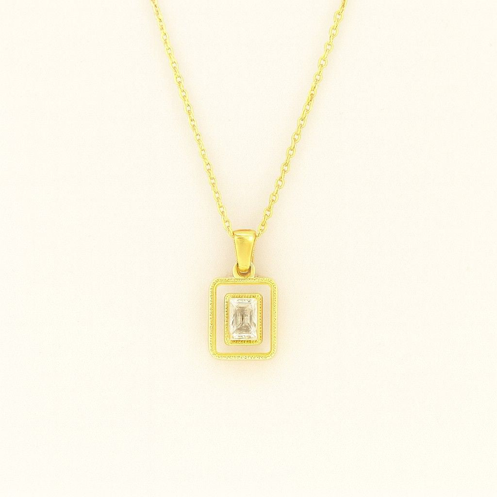Modern Gold-Tone Rectangular Crystal Pendant Necklace | Elegant Minimal Jewelry