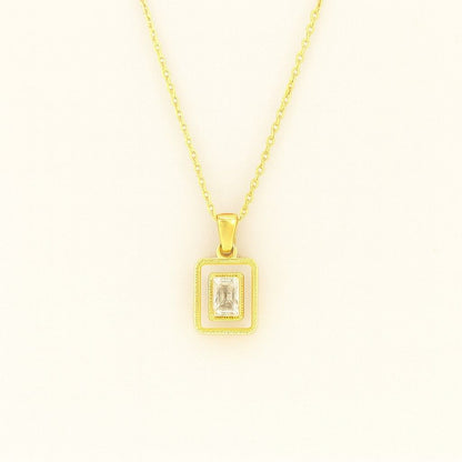 Modern Gold-Tone Rectangular Crystal Pendant Necklace | Elegant Minimal Jewelry