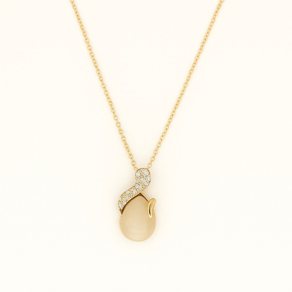 Designer Gold-Tone Teardrop Stone Pendant Necklace | Elegant Crystal Accent Jewelry