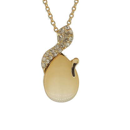 Designer Gold-Tone Teardrop Stone Pendant Necklace | Elegant Crystal Accent Jewelry