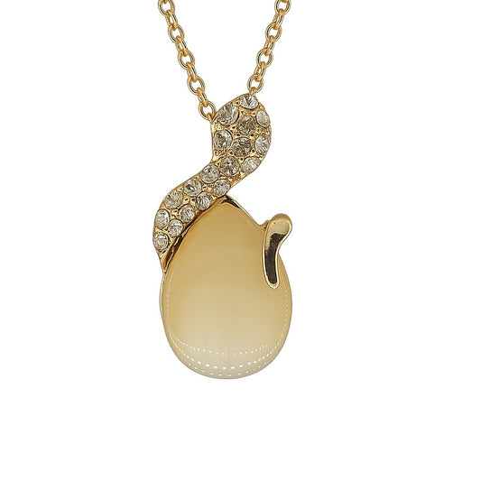 Designer Gold-Tone Teardrop Stone Pendant Necklace | Elegant Crystal Accent Jewelry